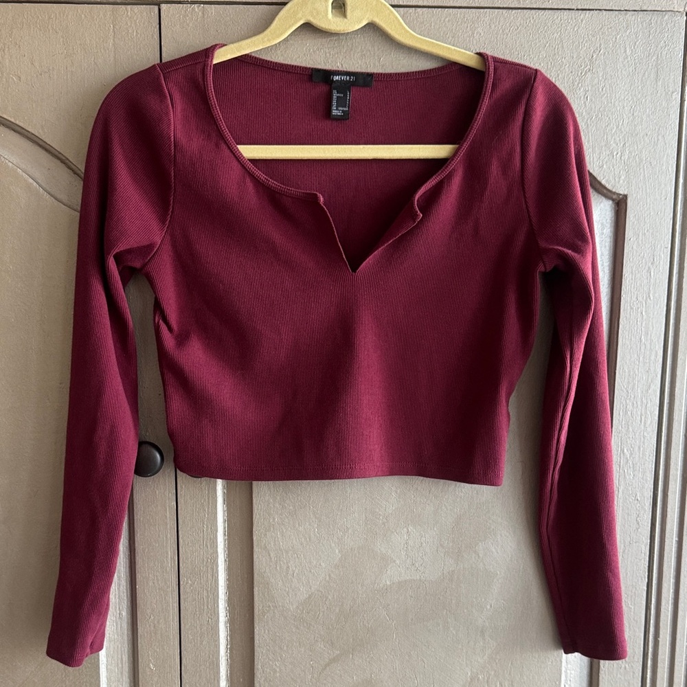 Forever 21 Deep Red Long Sleeve Crop Top size Large